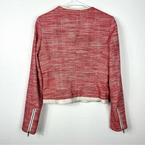 PARKER Madison Red Tweed and Leather Trim Cropped Jacket Size M - Picture 6 of 11